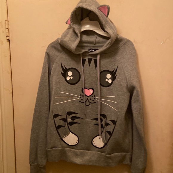 Cat hoodie sweater top by love with ears for u cat lovers size extra large - Picture 1 of 17